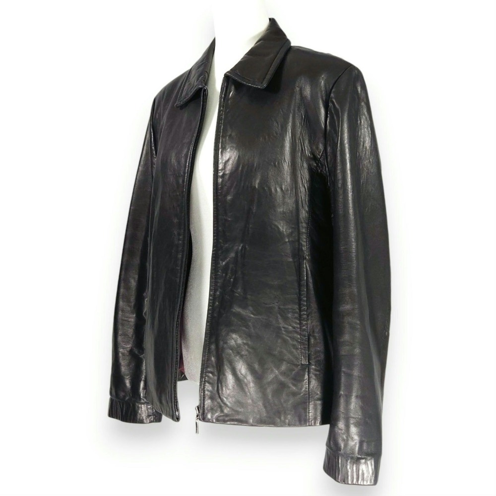 Adler Collection Lambskin Leather Jacket‎ Zip Front Point Collar Black XL